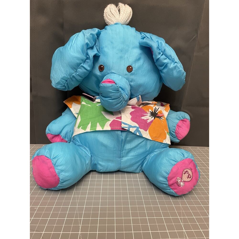 Vintage Fisher Price Blue Pink Puffalump Elephant Plush Toy